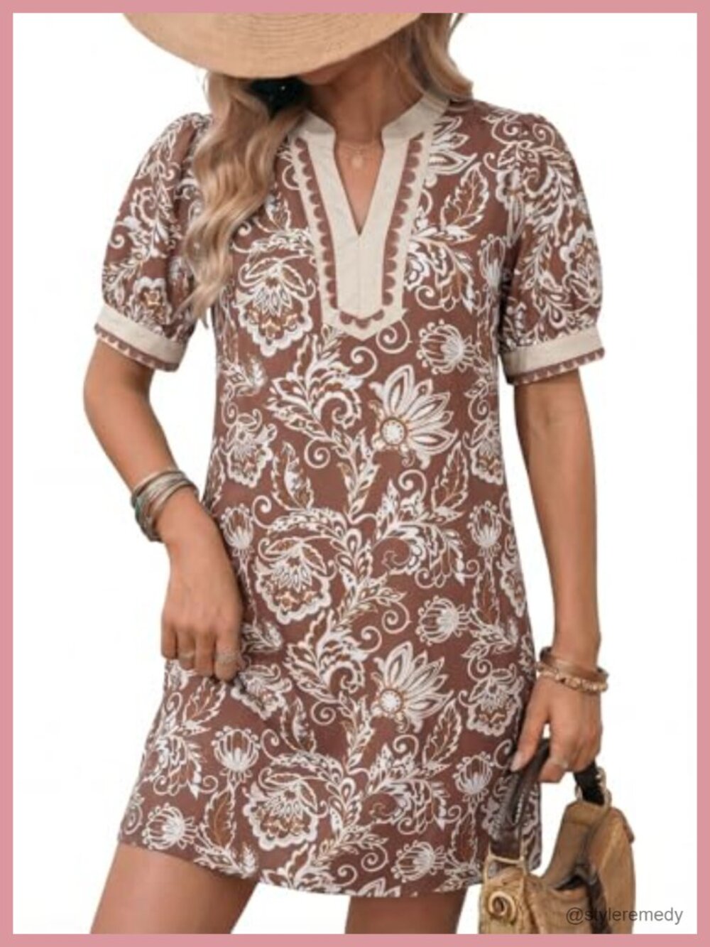 Puff Short Sleeve V Neck Floral Mini Sundress A-Line Babydoll